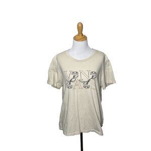 Vans Off the Wall Cropped Short Sleeve T-Shirt Tee Cream Floral Daisy Pattern XL